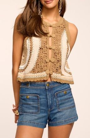Ramy Brook Adriana Crop Cotton Crochet Vest in Sandstone Multi Colorblock at Nordstrom, Size Xx-Small