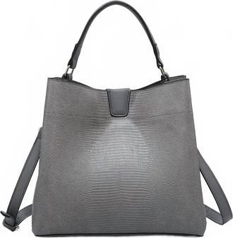 Jen & Co. Womens Tati Lizard Monogrammable Satchel Bag In Grey