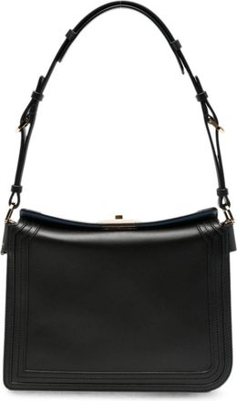 Lanvin Structured Black Leather Shoulder Bag with Logo Plaque