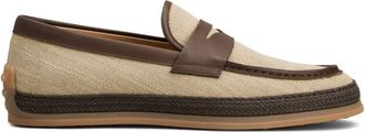 Tod's logo embossed leather loafers - men - Calf Leather/Fabric/Rubber/Calf Leather - 8.5 - Neutrals