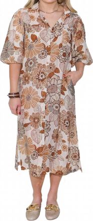 THML Clothing Puff Sleeve Floral Midi Dress In Cream