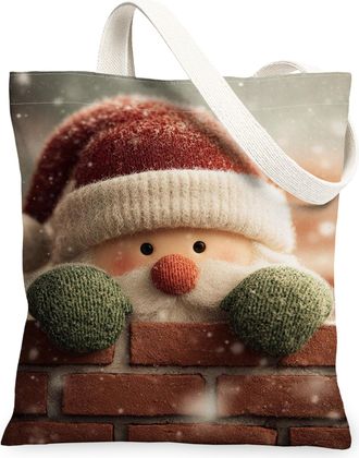 Generic Christmas Santa Canvas Tote Bags, Vintage Holiday Design Reusable Grocery Bags, Festive Lightweight Washable Shoulder Strap, Red, 13x15 Inch