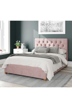 Aspire Home Accents Olivier Upholstered Ottoman Storage Bed, Pure Pastel Cotton Fabric in Rose | Size: Single
