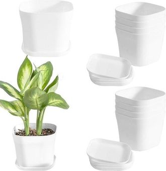 No Brand Juego De 10 Macetas Peque&ntilde;as De Pl&aacute;stico Con Platillo - 10 Cm De Di&aacute;metro Para Interiores Y Balcones, Ideales Para Plantas Y Jardiner&iacute;a