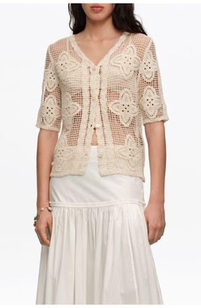 Bimba & Lola Openwork Knit Cardigan in Sand at Nordstrom, Size Large Eu