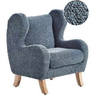 Beliani Sedia imbottita in boucl&eacute; con braccioli peluche per bambini blu scuro Farum