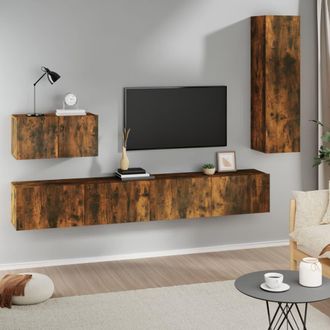 vidaXL Vidaxl - Set De Muebles De Tv 4 Pzas Madera Contrachapada Roble Ahumado