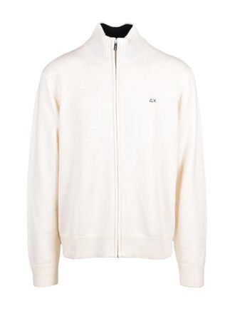 Sun 68 Zip Cardigan Merino Wool - White