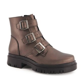 Andrea Womens Triple Buckle Combat Boots In Rust Copper