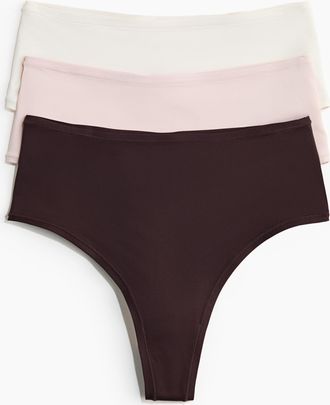 H&M 3er-Pack Mikrofaserslips Brazilian - Dunkelbraun/Hellrosa/Creme