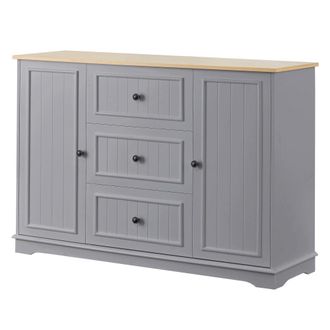 Urban Meuble Aparador gris con 3 cajones y 2 puertas 126x40x86 cm