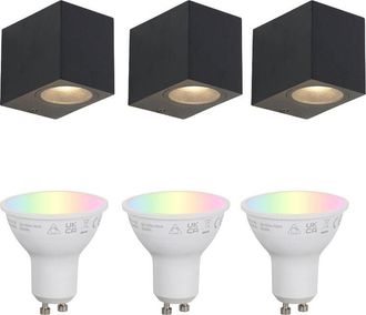 QAZQA Set of 3 Smart Wall Lights Black GU10 50mm IP44 - Baleno