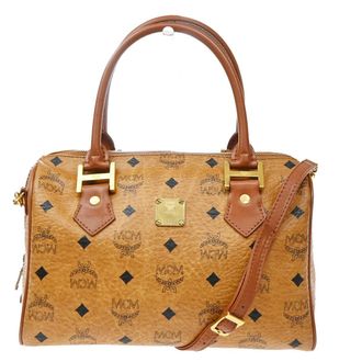 MCM Visetos Logogramme Canvas And Leather Brown Leather Handbag (Pre-Owned)