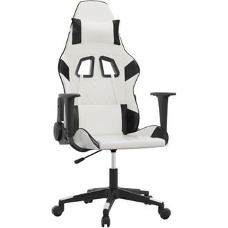 vidaXL Silla Gaming De Masaje Cuero Sint&eacute;tico Blanco Y Negro Vidaxl