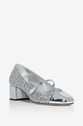 Jimmy Choo London Riemchenpumps aus Leder in Spiegeloptik und Glitter Elisa 45