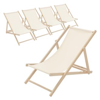 ECD Germany Ecd Germany Juego De 5 Tumbonas Playa Madera De Pino 3 Posiciones De Reclinaci&oacute;n Plegable Silla Tradicional De Sol Para Jard&iacute;n O Balc&oacute;n Beige Impermea
