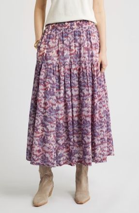 Treasure & Bond Smocked Waist Cotton Maxi Skirt in Pink- Blue Daisy Tapestry at Nordstrom, Size Xx-Small