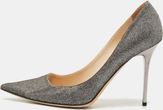 Jimmy Choo London Silver Metallic Lurex Fabric Romy Pointed Toe Pumps