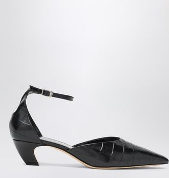 Le Monde Beryl Black Victoria décolleté with crocodile print