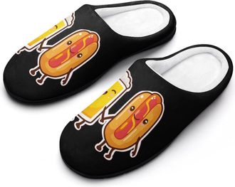 Generic Beer Hot Dog Sausage Slippers Men Winter Warm Cotton Anti-Slip Indoor Slip-Ons House Shoes