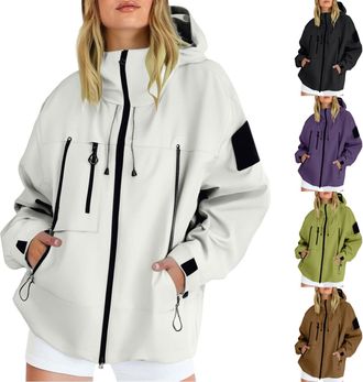 Generic trench coats for women Lightweight Hooded Raincoat Women Windbreaker Waterproof Active Outdoor Trench Coats Zipper Quick Dry Rain Jacket for Hiking Wa