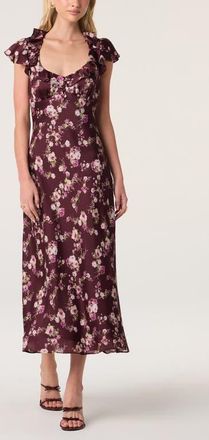 ASTR the Label Nico Floral Ruffle Cap Sleeve Midi Dress in Burgundy Floral at Nordstrom, Size X-Small