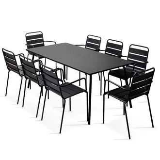 Oviala Mesa de jard&iacute;n y 8 sillas de metal negro