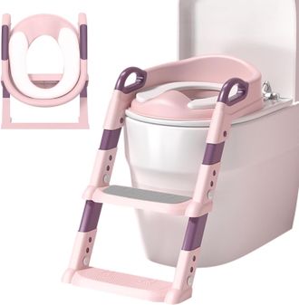 OEM Reductor De Asiento De Inodoro Infantil Con Escalera Ajustable, Reductor De Asiento De Inodoro Plegable Y Port&aacute;til Para V, U, O (rosa)