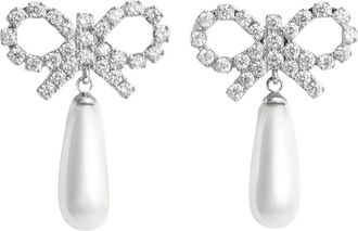 Self Portrait Pearl Crystal Bow Earrings - female - Self Portrait - Earrings - White - ONE SIZE - Accessories