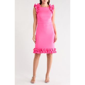 Eliza J Ruffle Sheath Dress in Hot Pink at Nordstrom Rack, Size 6