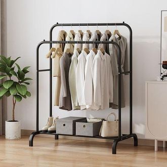 OEM Perchero Doble, 110x150x54 Cm, Para Dormitorio, Resistente, De Metal, Con Zapatero, Perchas Para Camisas, Pantalones Y Chaquetas Ligeras (negro Doble)