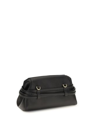 Moschino Womens Clutch With Belt Detail Black Goatskin (hircus Goatskin) Shoulder Bags