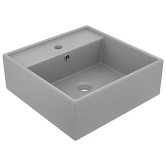 Berkfield Home Luxury Basin Overflow Square Matt Light Grey 41x41 cm Ceramic