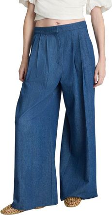 Kenneth Cole High-Rise Fly Front Triple Pleat Wide Leg Chambray Pant