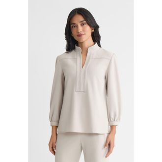 Ming Wang Stretch Deco Crepe Balloon Sleeve Blouse in Limestone/black at Nordstrom, Size Xx-Small