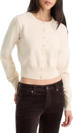 Good American The Fine Knit Cardigan in Pearl at Nordstrom, Size X-Large