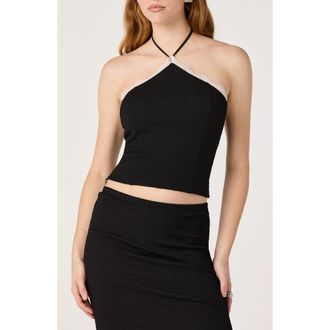 ASTR the Label Milana Lace Detail Rib Halter Top in Black at Nordstrom, Size X-Small