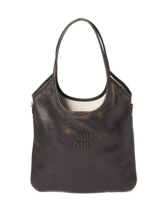 Miu Miu Ivy leather tote bag - women - Lambskin/Cotton - One Size - Brown