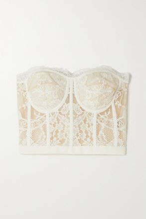 Alexander McQueen Top Bustier In Pizzo A Cordoncino In Misto Cotone Con Finiture In Raso - Avorio