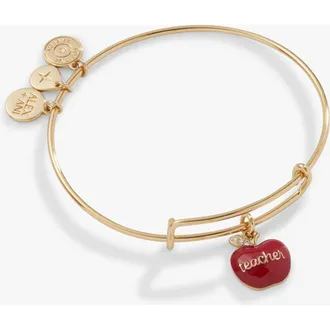 Alex and Ani Teacher Grow, Inspire, Love Apple Charm Bangle in Gold at Nordstrom