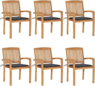 vidaXL Sillas De Jard&iacute;n Apilables 6 Uds Madera De Teca Con Cojines Vidaxl