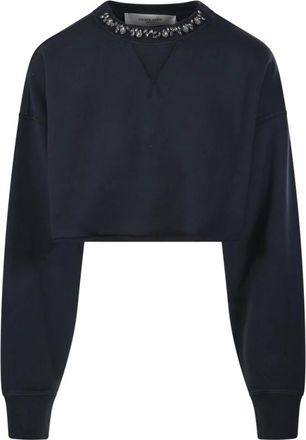 Golden Goose Crystal Collar Cropped Sweatshirt - Dames - Sweatshirts - Zwart - XS - Katoen - Hoodies & sweatvesten