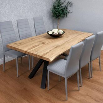 Kosy Koala Modern Dining Table with 6 grey faux leather padded Chairs in Brown