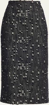 Michael Kors Frayed Denim Midi Pencil Skirt