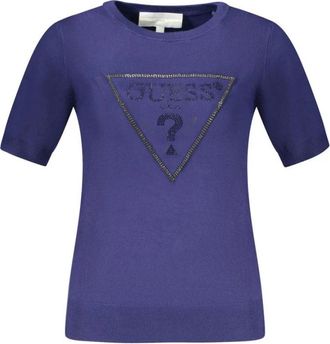 Guess Kortgebreide Viscose Trui - Dames - Ronde hals truien - Blauw - XS - Spandex - Truien & Vesten
