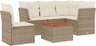 vidaXL Juego De Sof&aacute;s Jard&iacute;n Con Cojines 6 Pzas Rat&aacute;n Sint&eacute;tico Beige Vidaxl