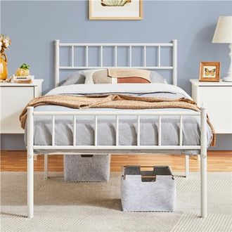 Yaheetech Struttura Letto In Ferro Battuto A Doghe In Metallo Bianco 90 X 190 Cm - Yaheetech