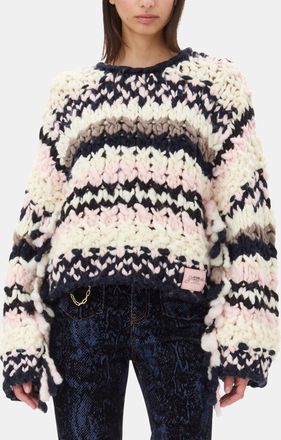 Ganni Mixed Multicolour Hand-Knit Jumper - Size S Wool