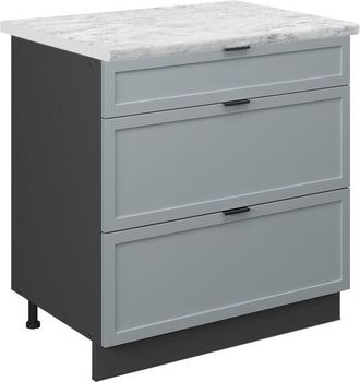 Vicco Mueble Bajo De Cocina Fame-line, Azul Claro-gris, 80 Cm Con 3 Cajones, Et M&aacute;rmol