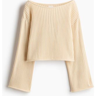 H&M Rib-knit Boat-neck Jumper in Light Beige at Nordstrom, Size X-Small